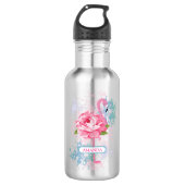 Handgeschilderde flamingo gepersonaliseerd waterfles  (Voorkant)