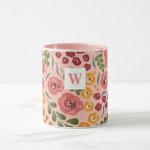 Handgeschilderde Floral Blush Roze Naam Monogram M Mok (Midden)
