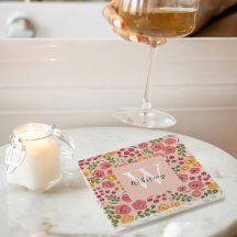 Handgeschilderde Floral Blush Roze Naam Onderzette