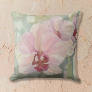 Handgeschilderde florale orchidee elegante pastelk kussen