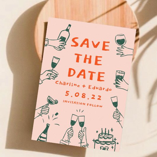 Handgeschilderde funky retro contemporain save the date
