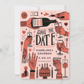 Handgeschilderde Funky Retro Hedendaags Save The Date (Voorkant)