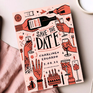 Handgeschilderde Funky Retro Hedendaags Save The Date