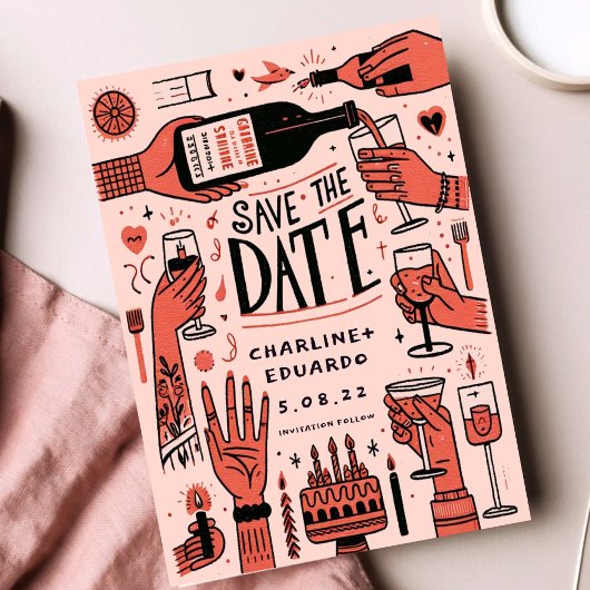 Handgeschilderde Funky Retro Hedendaags Save The Date