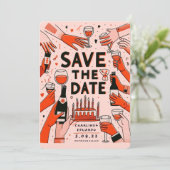 Handgeschilderde Funky Retro Hedendaags Save The Date (Staand voorkant)