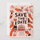 Handgeschilderde Funky Retro Hedendaags Save The Date (Voorkant)