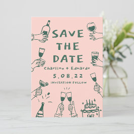 Handgeschilderde funky retro moderne kunst  save the date