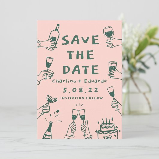 Handgeschilderde Funky Retro Moderne  Save The Date