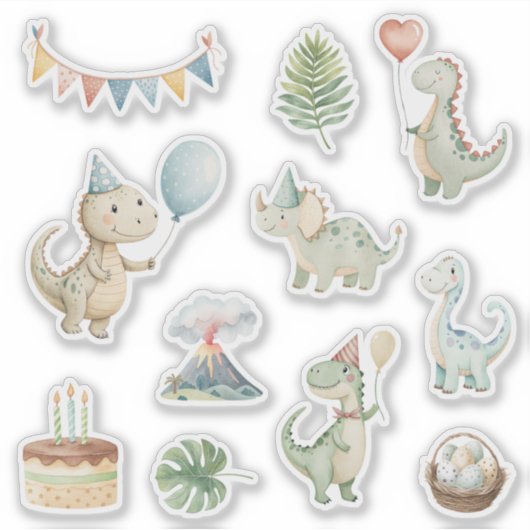 Handgeschilderde Gefeliciteerd Dinos Sticker (Voorkant)