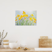 Handgeschilderde gele narcissen veld waterverf poster (Keuken)