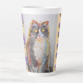 Handgeschilderde gele Tuxedo Cat floral Latte Mok (Voorkant)