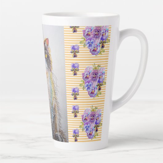 Handgeschilderde gele Tuxedo Cat floral Latte Mok (Rechts)