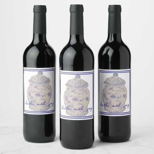 Handgeschilderde gemberpot fles wijn etiket (Flessen)