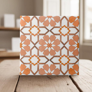 Handgeschilderde geometrische oranje Marokkaanse e Tegeltje