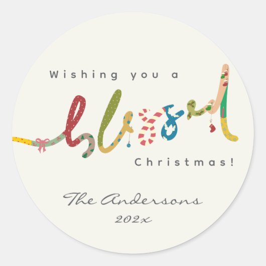 Handgeschilderde gezegende kerstgroet sticker (Voorkant)