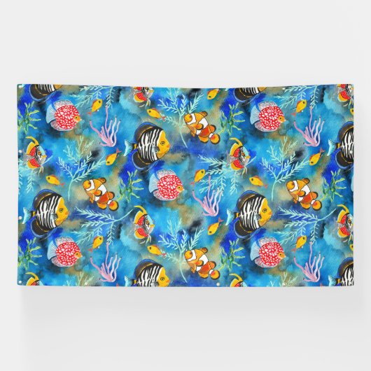 Handgeschilderde gouache koraalrif spandoek (Horizontaal)