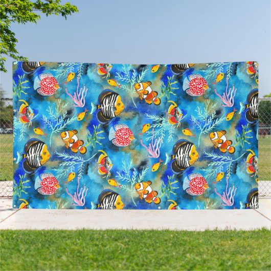 Handgeschilderde gouache koraalrif spandoek (Buitenkant)