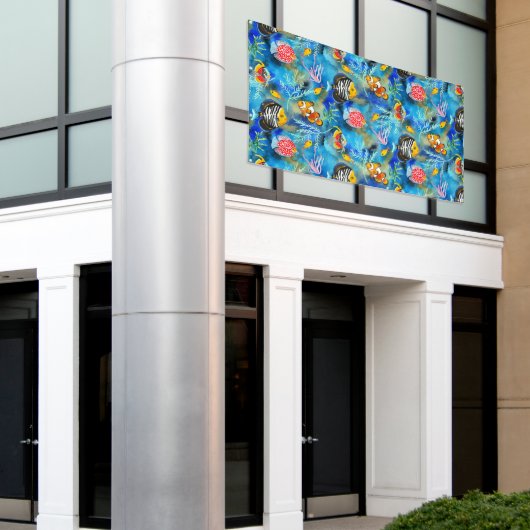 Handgeschilderde gouache koraalrif spandoek (Buitenkant Gebouw)