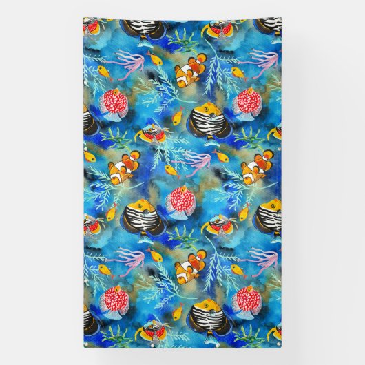 Handgeschilderde gouache koraalrif spandoek (Verticaal)