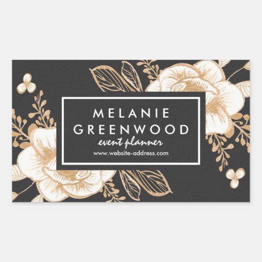 Handgeschilderde Goud geschilderde Bloemen Bedrijf Rechthoekige Sticker (Voorkant)