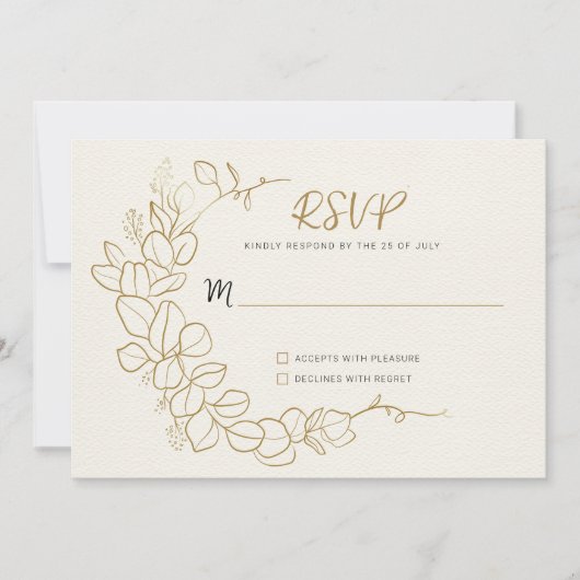 Handgeschilderde gouden bladeren Lijst RSVP Kaart (Voorkant)