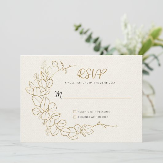 Handgeschilderde gouden bladeren Lijst RSVP Kaart (Staand voorkant)