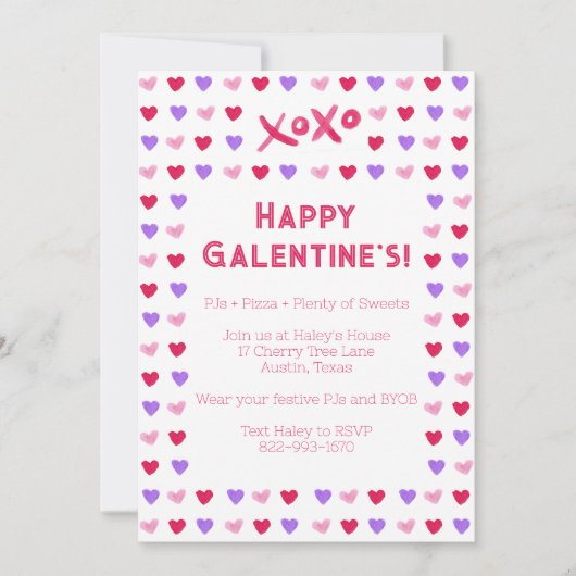 Handgeschilderde harten Galentines Day uitnodiging (Voorkant)