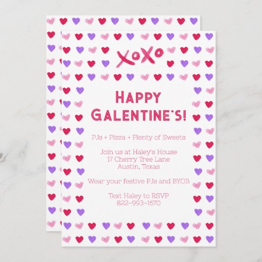 Handgeschilderde harten Galentines Day uitnodiging (Voorkant / Achterkant)