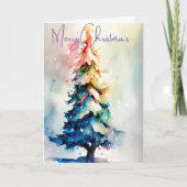 Handgeschilderde heldere aquarel kerstboom kaart (Voorkant)