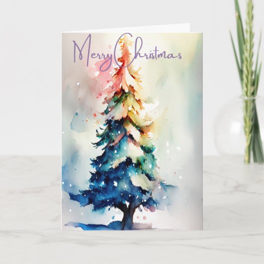 Handgeschilderde heldere aquarel kerstboom kaart (Voorkant)