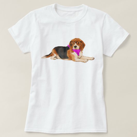 Handgeschilderde Hipster Beagle Dog T-shirt (Design voorkant)