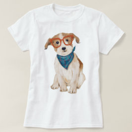 Handgeschilderde Hipster Jack Russell Terrier Dog T-shirt