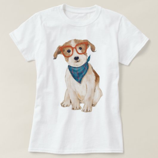Handgeschilderde Hipster Jack Russell Terrier Dog T-shirt (Design voorkant)
