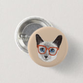 Handgeschilderde Hipster Siamese kat met bril Ronde Button 3,2 Cm (Voorkant /achterkant)