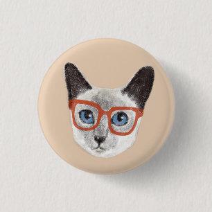 Handgeschilderde Hipster Siamese kat met bril Ronde Button 3,2 Cm