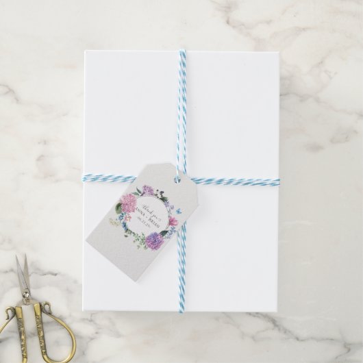 Handgeschilderde Hydrangea Floral Wedding Bedankt Cadeaulabel (Met Touw)