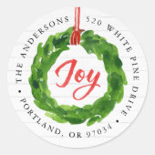 Handgeschilderde Joyful Wreath Return Adres Sticke Ronde Sticker (Voorkant)