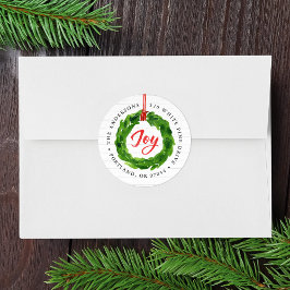Handgeschilderde Joyful Wreath Return Adres Sticke Ronde Sticker
