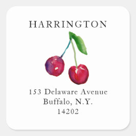 handgeschilderde kersen retouradres vierkante sticker