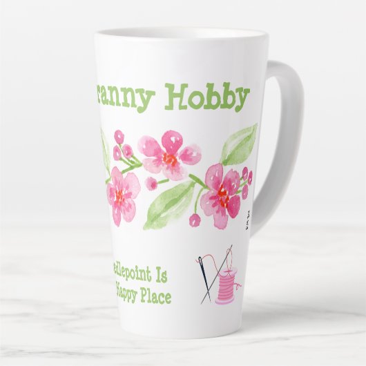 Handgeschilderde kersenbloesems Granny Needlepoint Latte Mok (Rechterhoek)