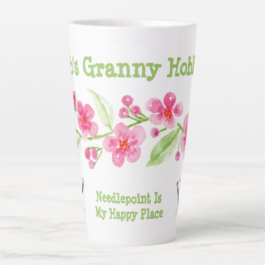 Handgeschilderde kersenbloesems Granny Needlepoint Latte Mok (Voorkant)