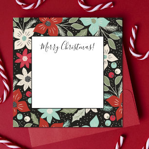 Handgeschilderde Kerst Poinsettia Rood Wit Aqua Notitiekaartje