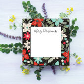 Handgeschilderde Kerst Poinsettia Rood Wit Aqua Notitiekaartje