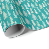 Handgeschilderde kerstbomen aqua wit blauw turquoi cadeaupapier (Rol Hoek)