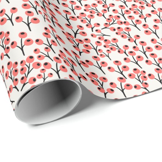 Handgeschilderde Kersttakken Bessen Rood Wit Cadeaupapier (Rol Hoek)