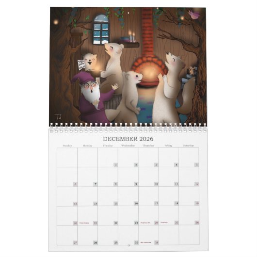 Handgeschilderde kinderboekillustratie 2025 kalender (Dec 2026)