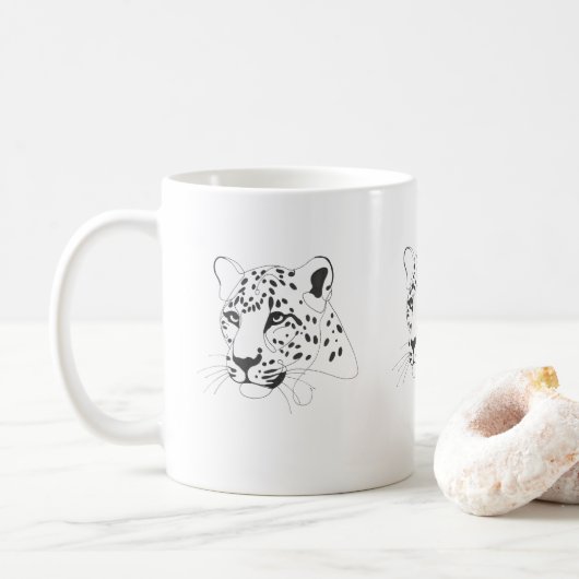 Handgeschilderde Leopard Minimalist Line Art Koffiemok (Met donut)