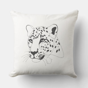 Handgeschilderde Leopard Minimalist Line Art Kussen