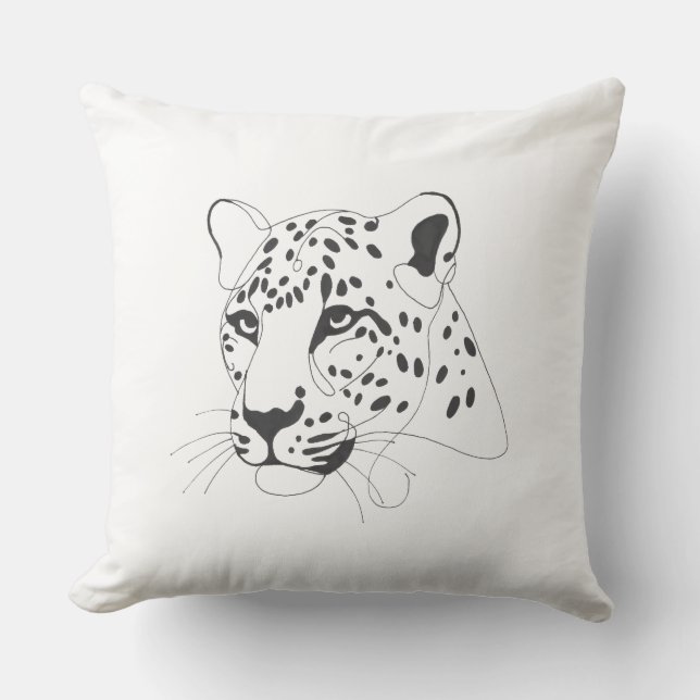 Handgeschilderde Leopard Minimalist Line Art Kussen (Voorkant)