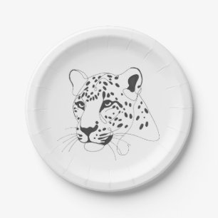 Handgeschilderde Leopard Minimalist Line Art Papieren Bordje